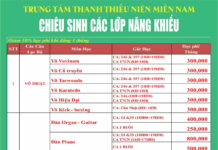 LỊCH HỌC & HỌC PHÍ CÁC LỚP NĂNG KHIẾU – VÕ THUẬT MỚI NHẤT